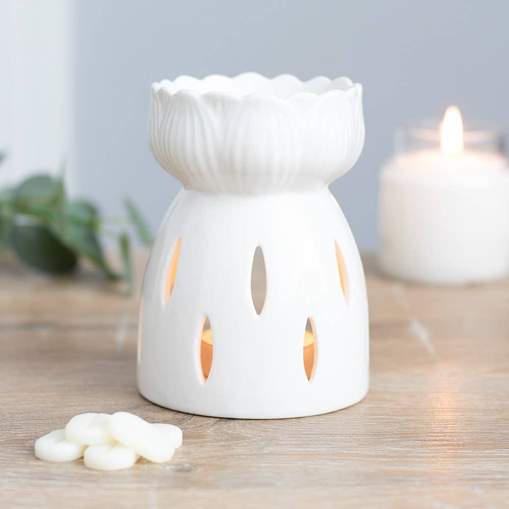 White Gloss Lotus Flower Wax Warmer