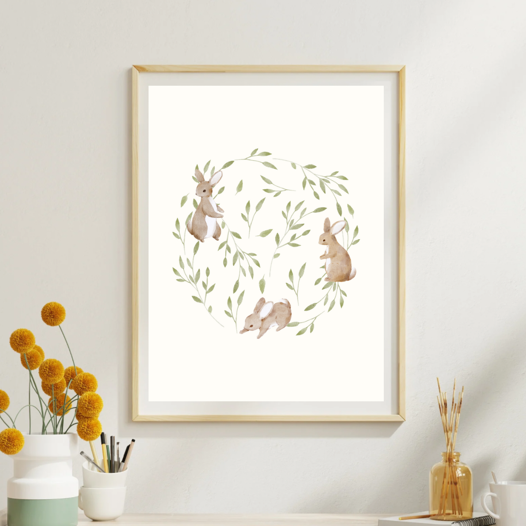 Three Woodland Bunnies Print