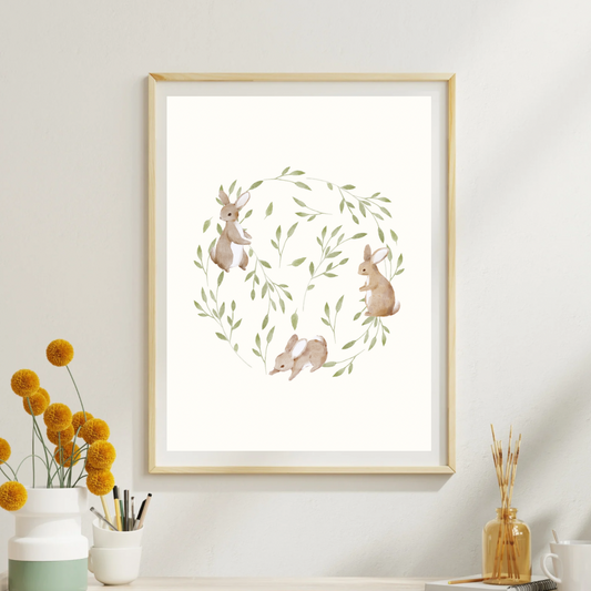 Three Woodland Bunnies Print