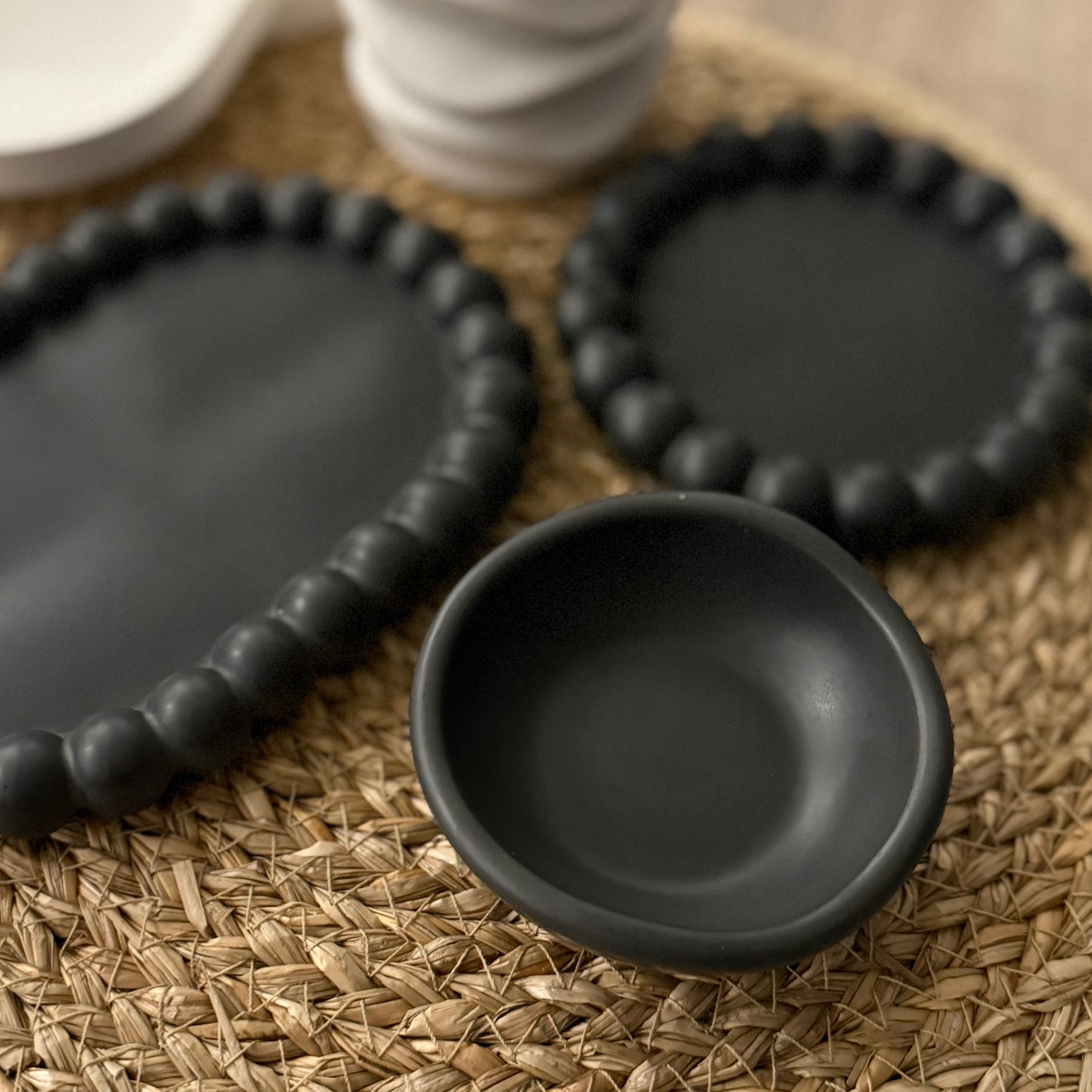 Black Oval Jesmonite Candle Plate
