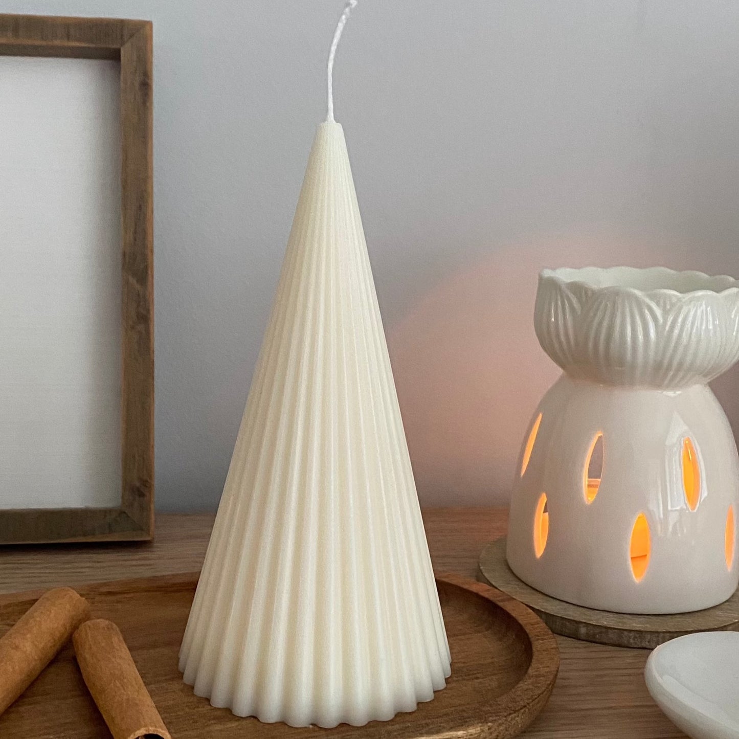 Thin Ribbed Soy Decorative Pillar Candle