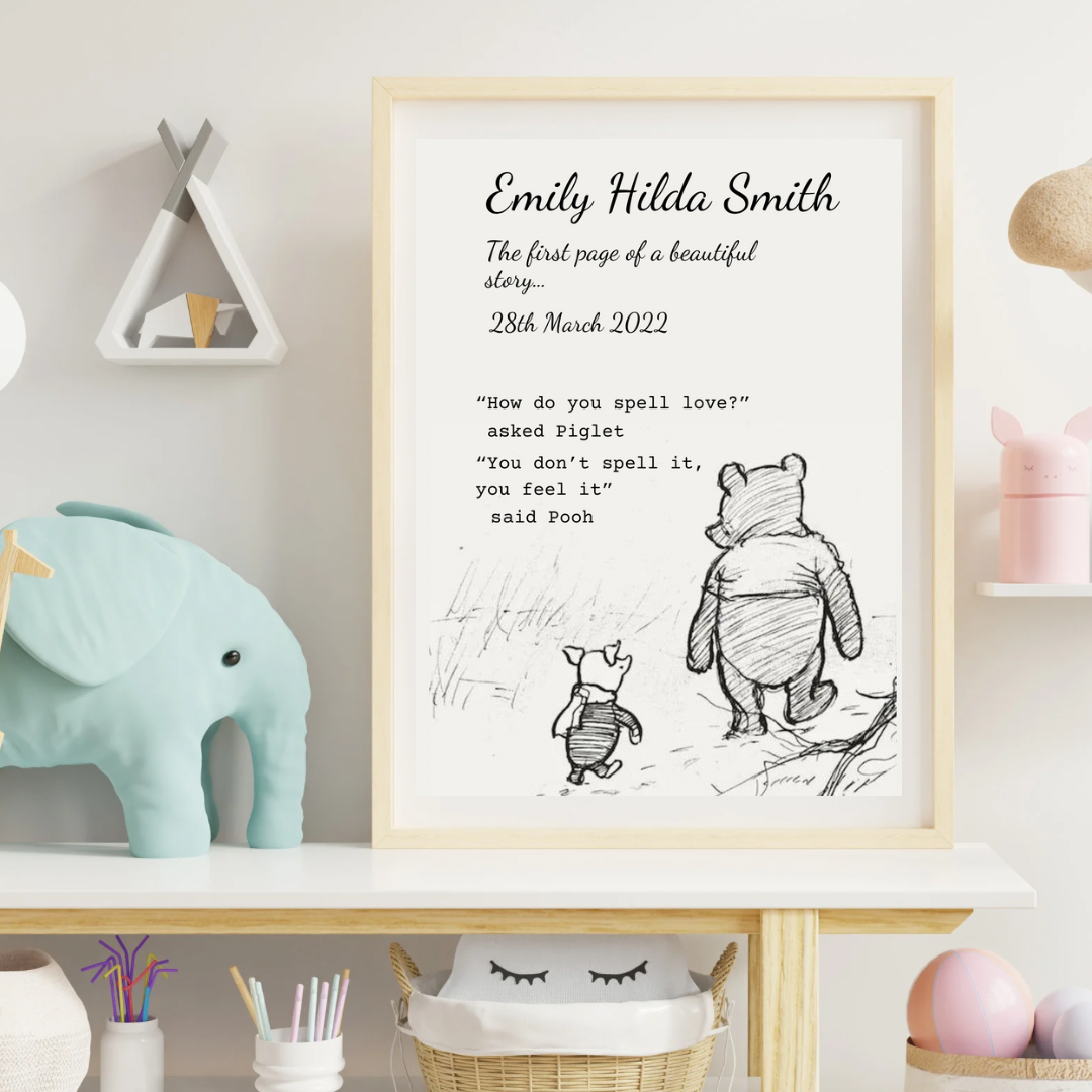 Personalised Winnie the Pooh New Baby Print
