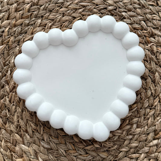White Heart Bobble Jesmonite Candle Plate/Trinket