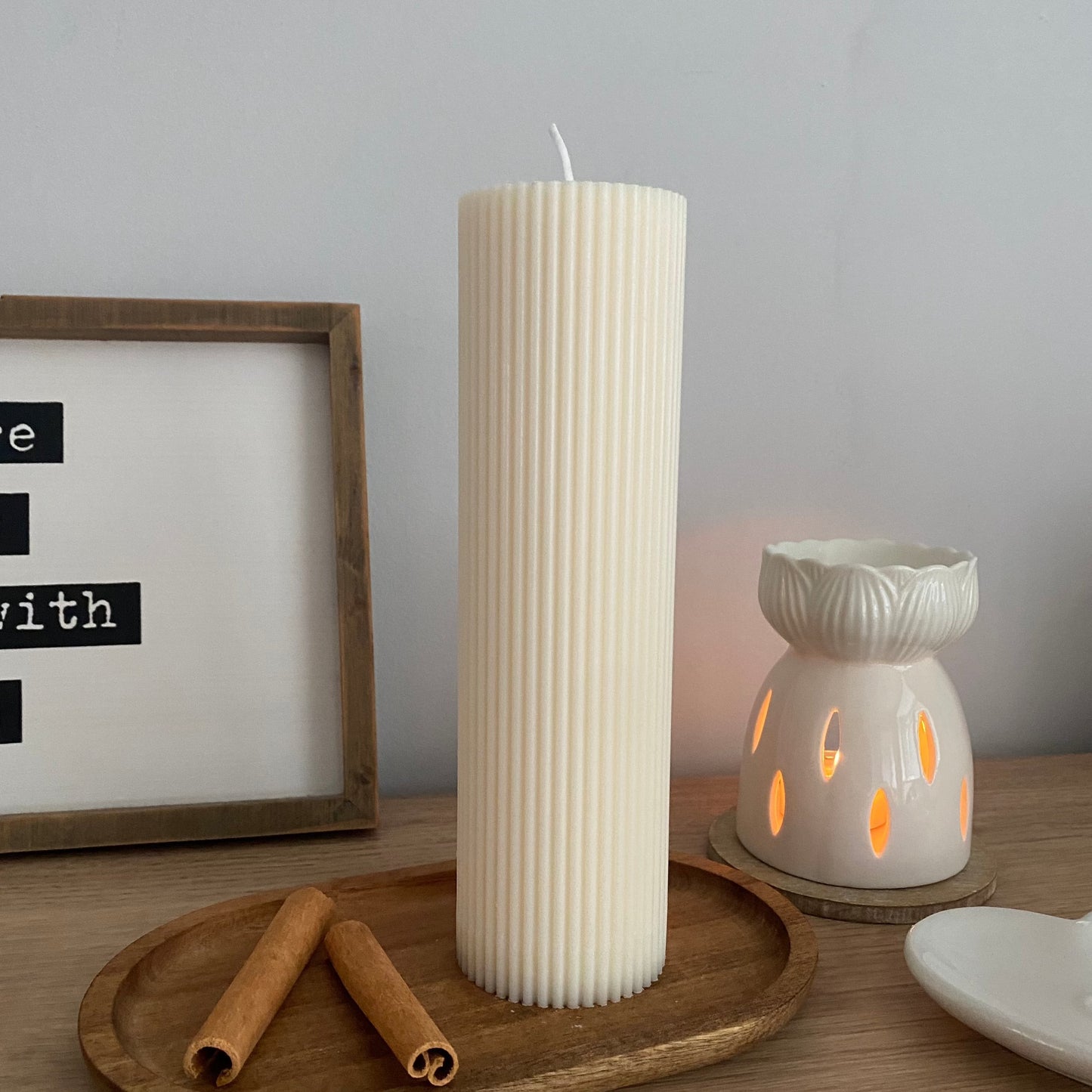 ribbed decorative candle, hand poured