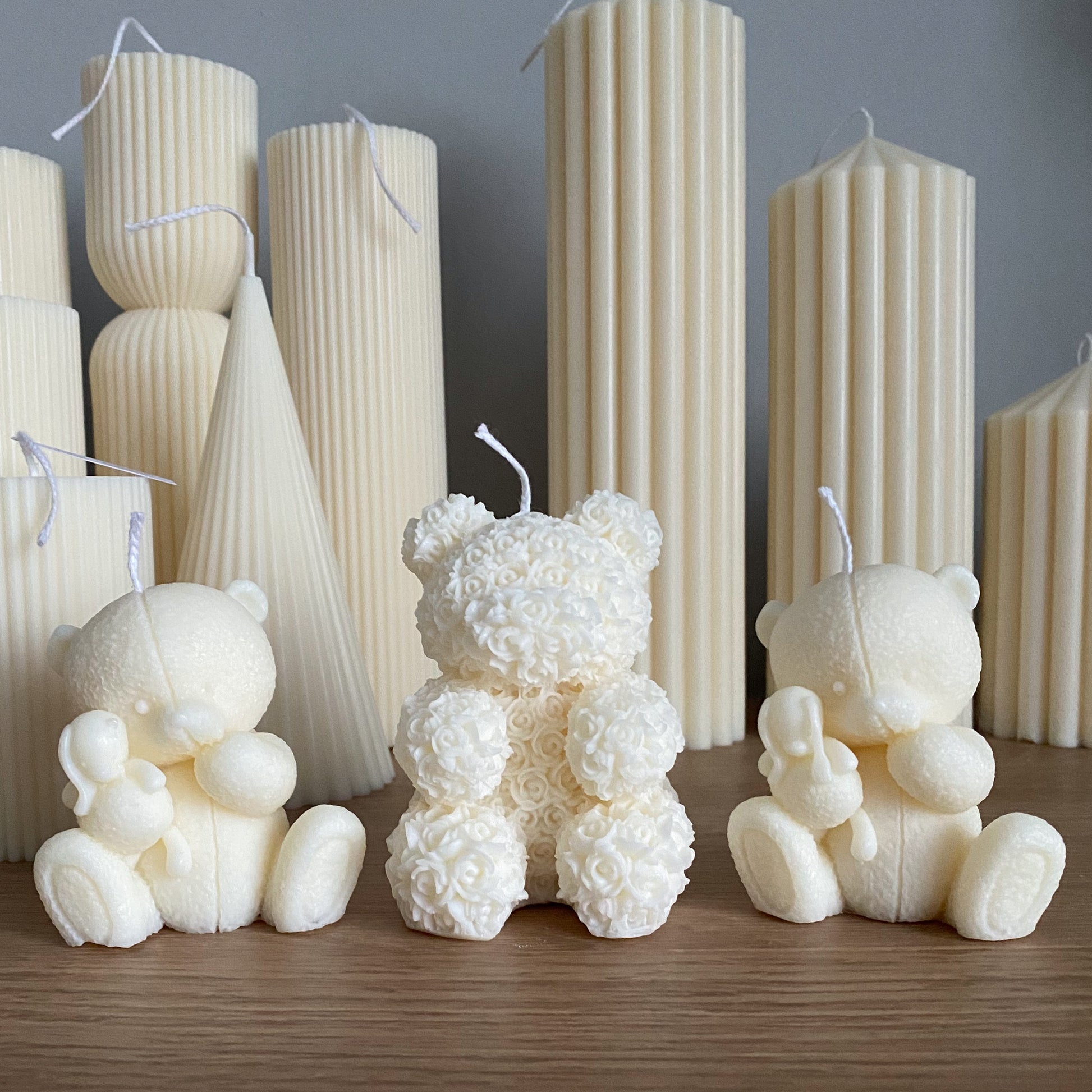 rose teddy candle, teddy bear candle, nursery decor, baby shower teddy