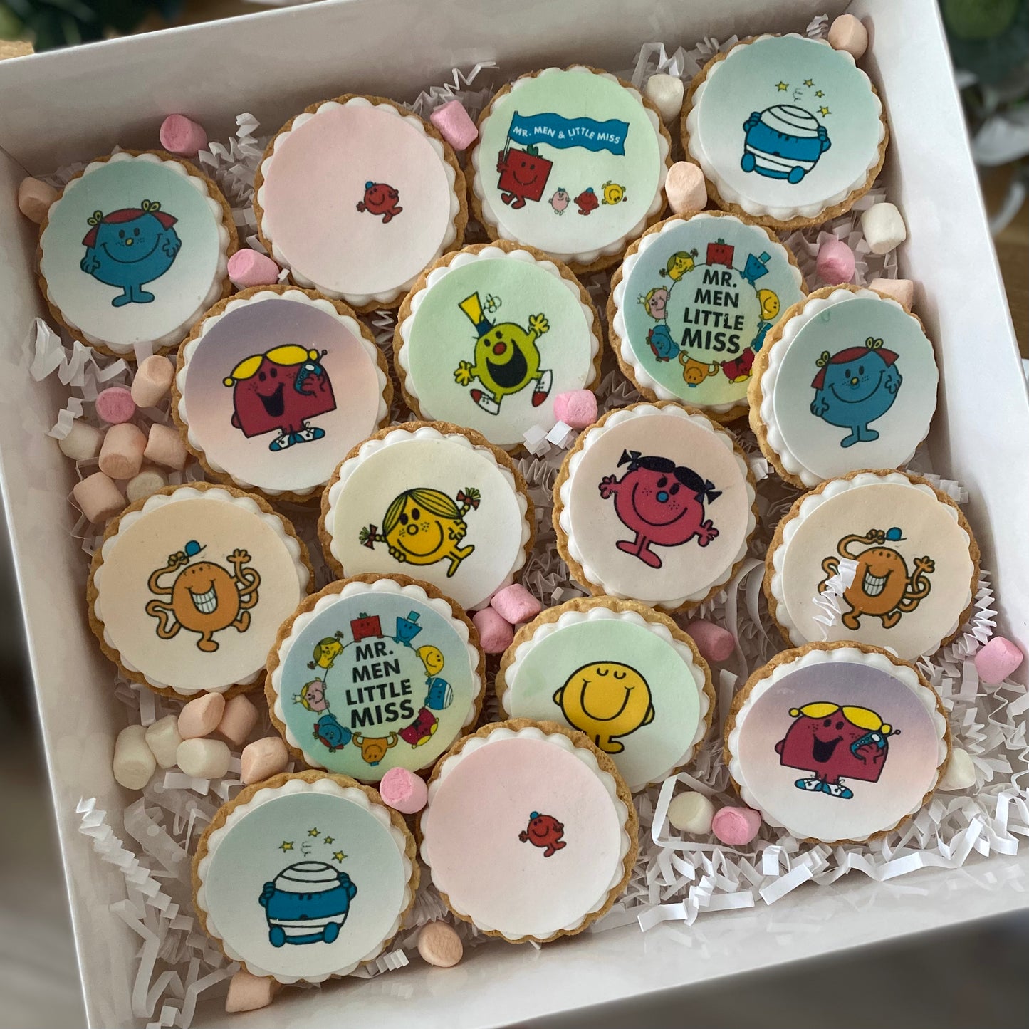 personalised mr men and little miss biscuits