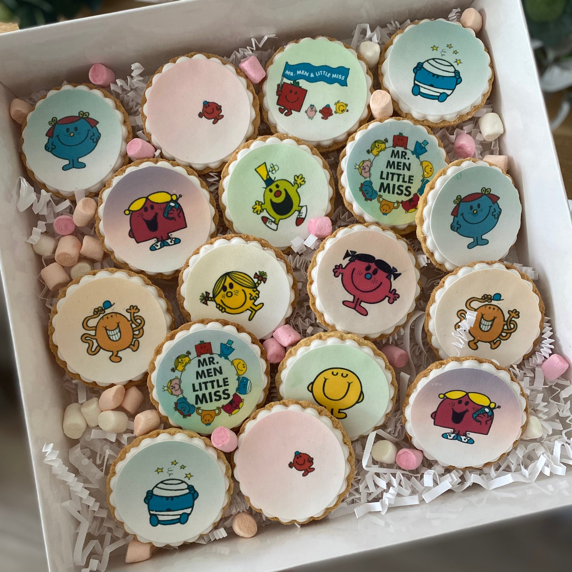 personalised mr men and little miss biscuits