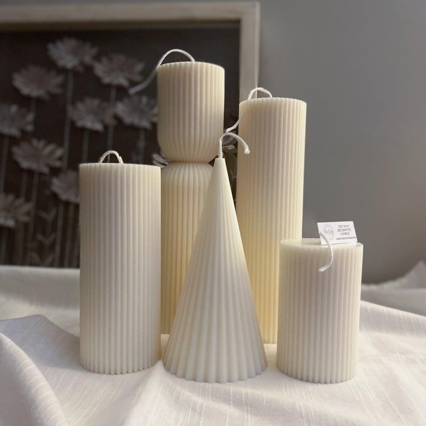 Thin Ribbed Soy Decorative Pillar Candle