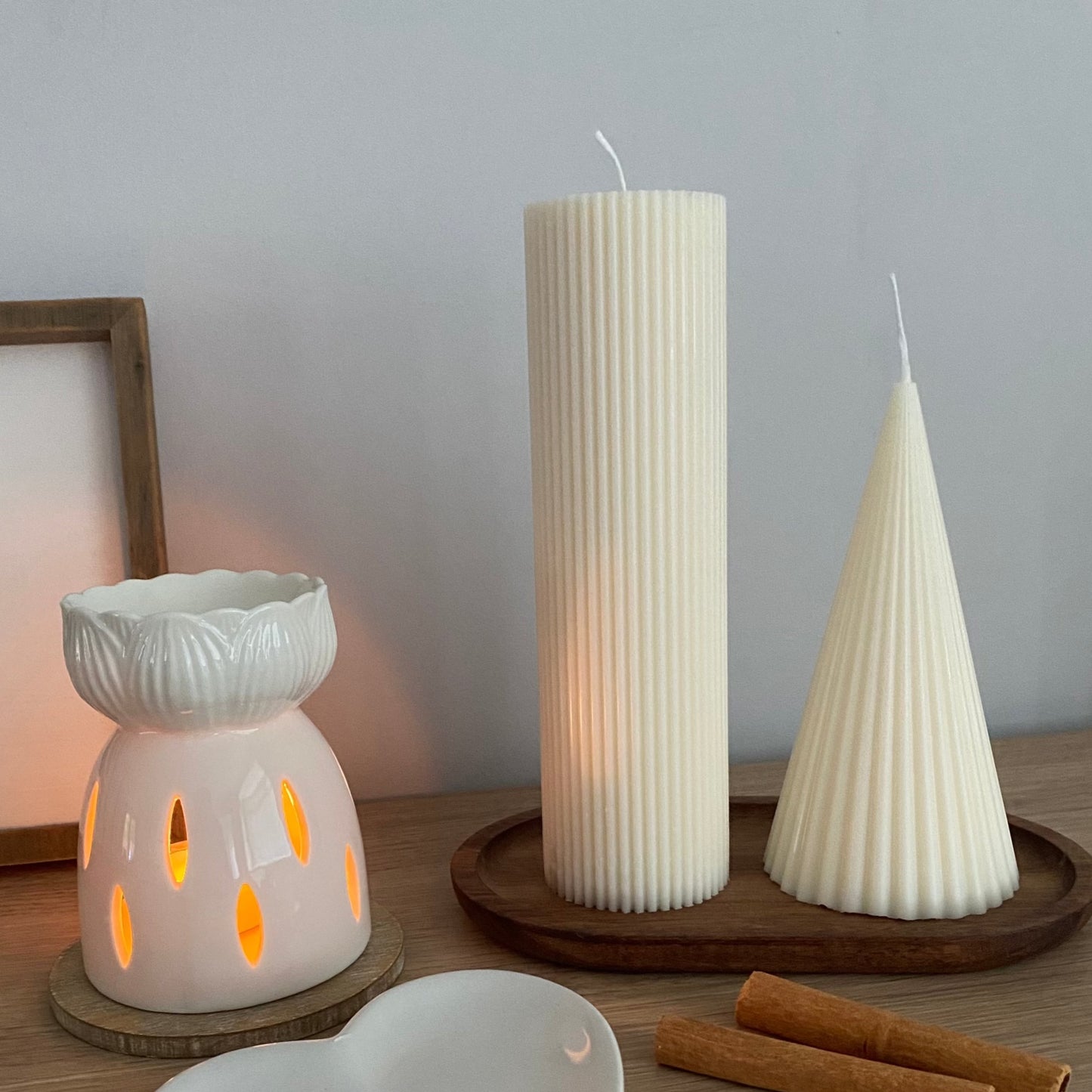 Thin Ribbed Soy Decorative Pillar Candle