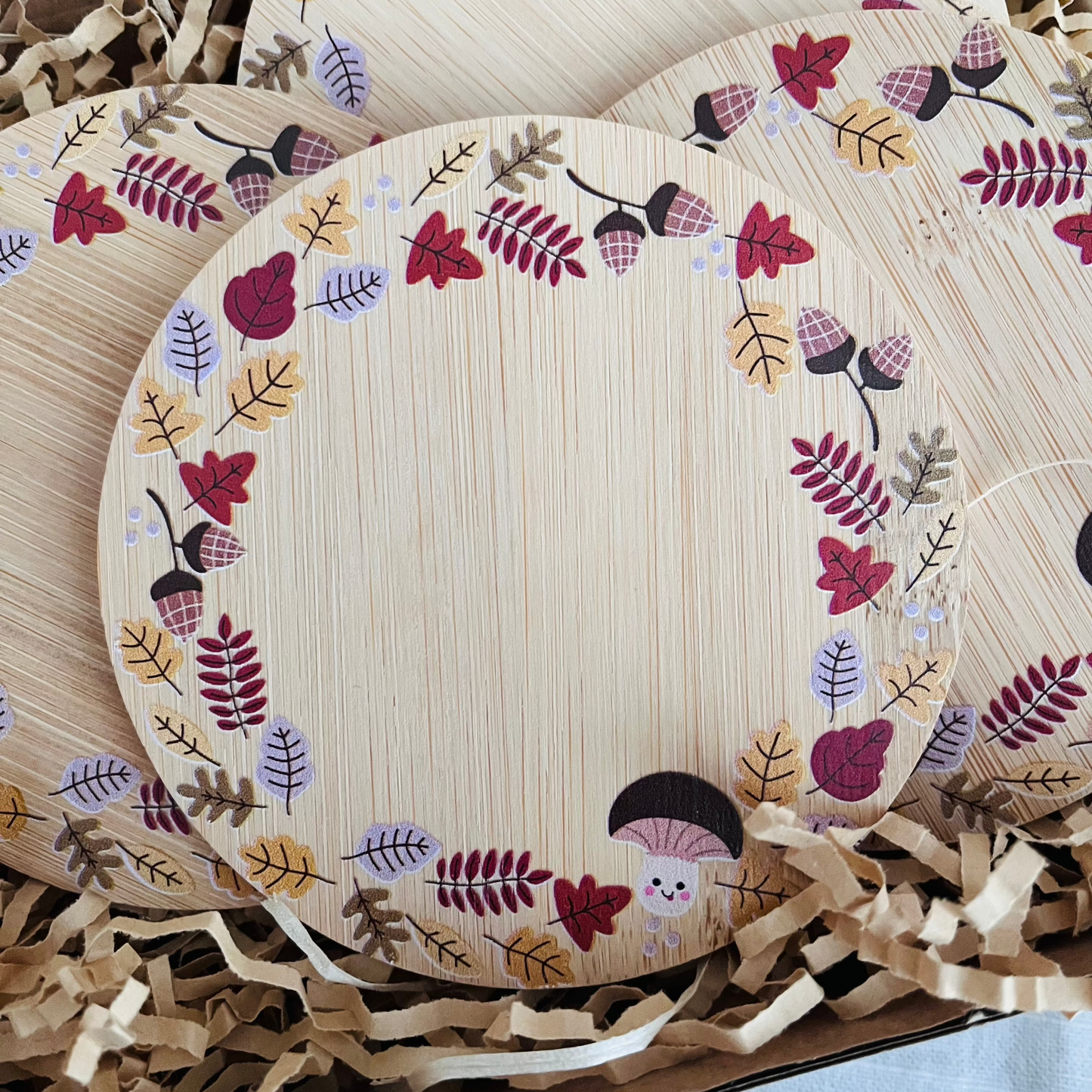 4 x Bamboo Autumn Coasters