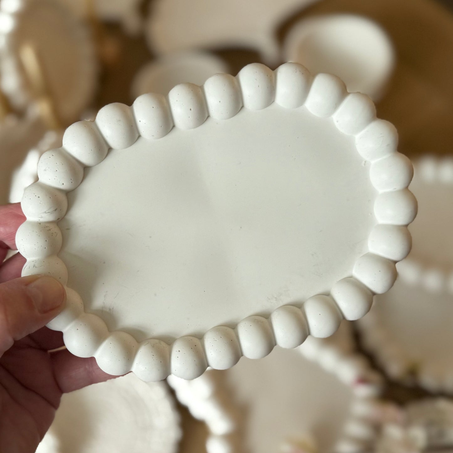 Handmade White Oval Bobble Tray