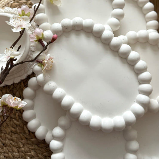 Handmade White Oval Bobble Tray