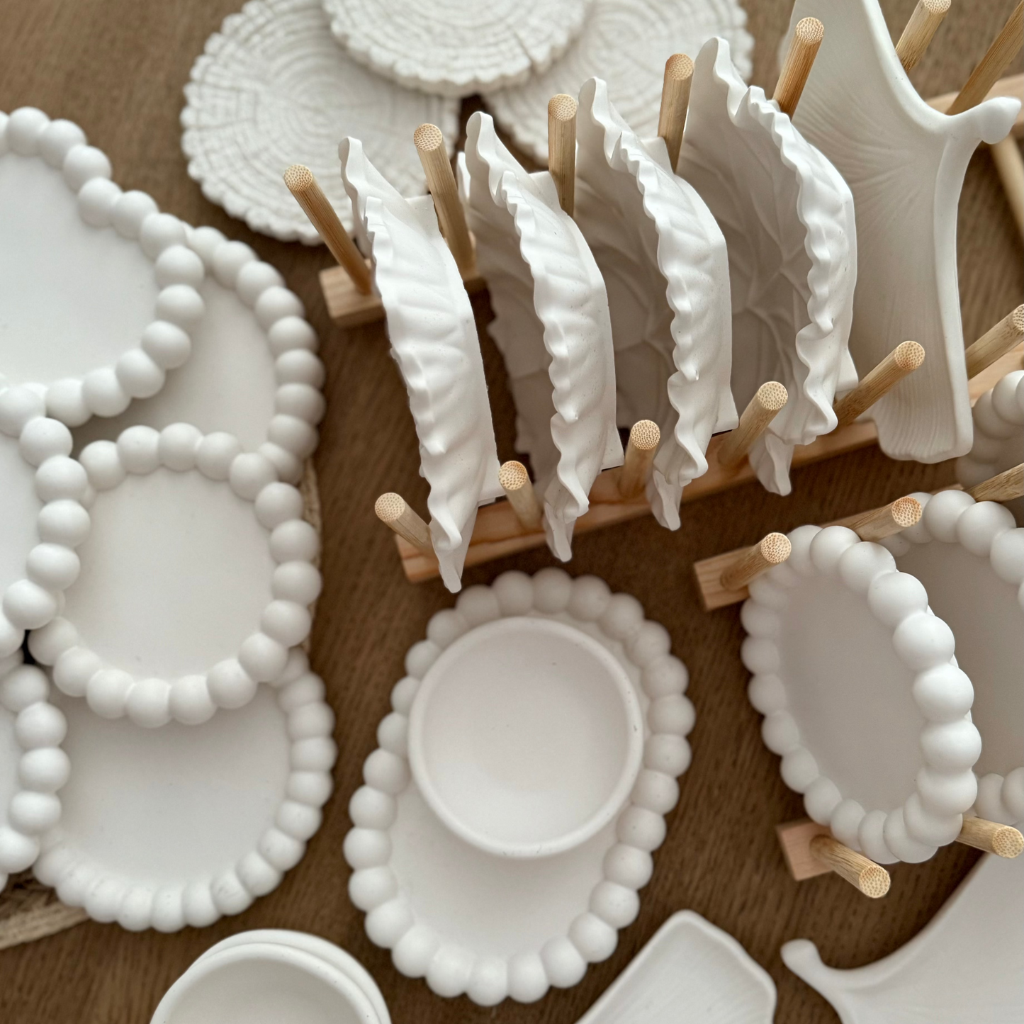 Handmade White Oval Bobble Tray