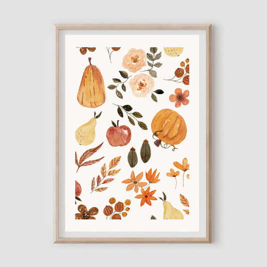 Pumpkins and Leaves Fall Print