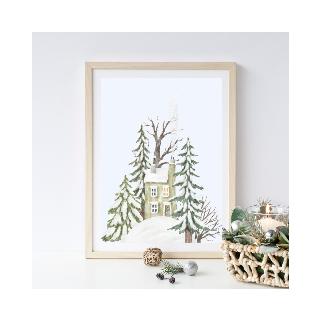 Christmas Cottage Scene Wall Print