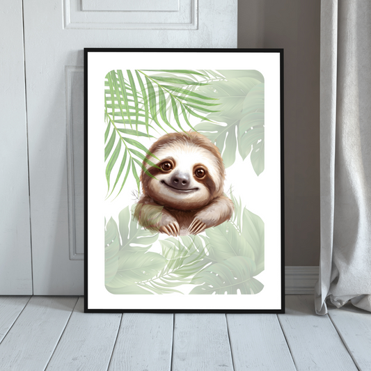 Baby Sloth Print on Leaves