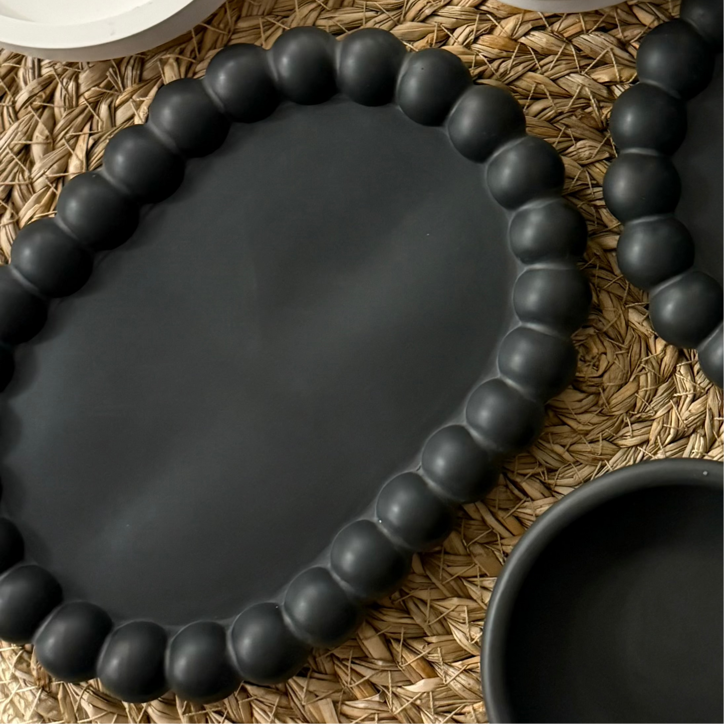 Black Oval Jesmonite Candle Plate