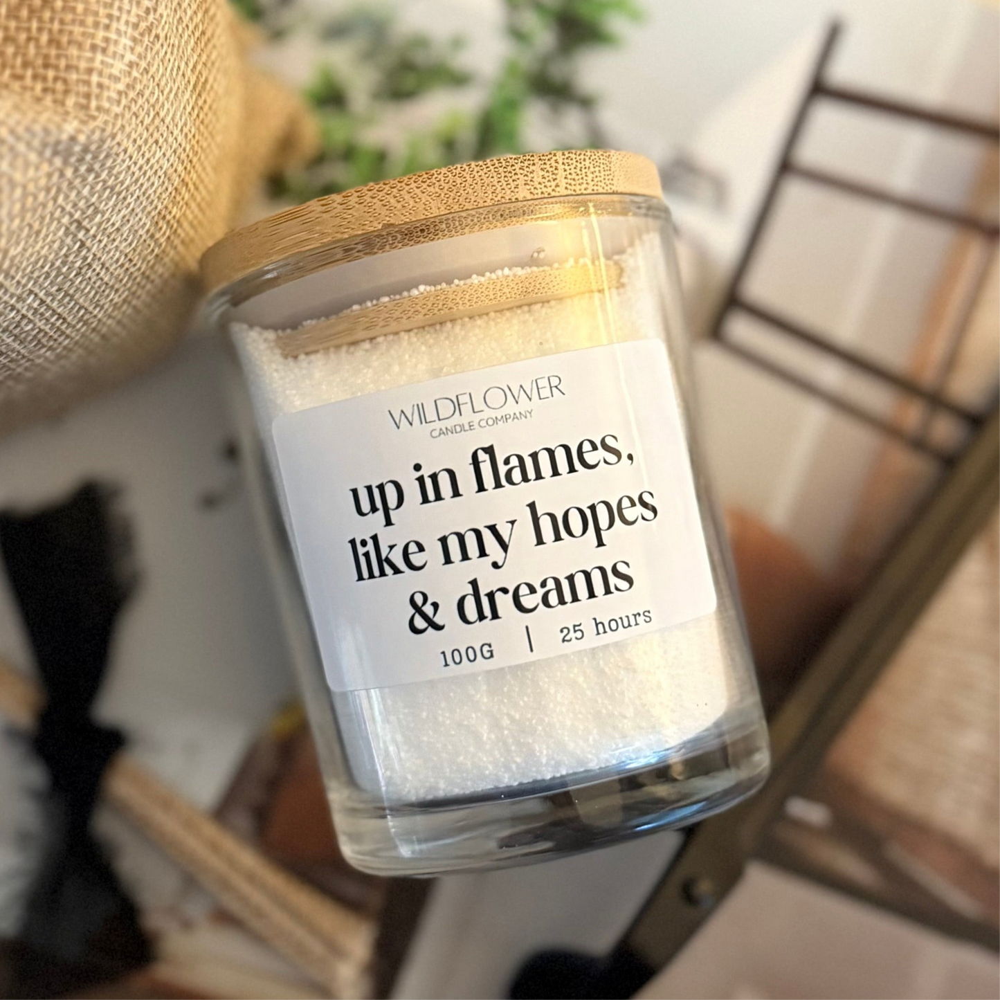 Up in Flames, Like my Hopes and Dreams Candle Sand Jar