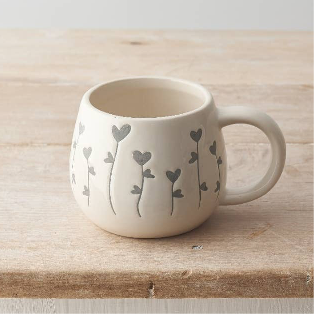 Grey Heart Flowers Mug