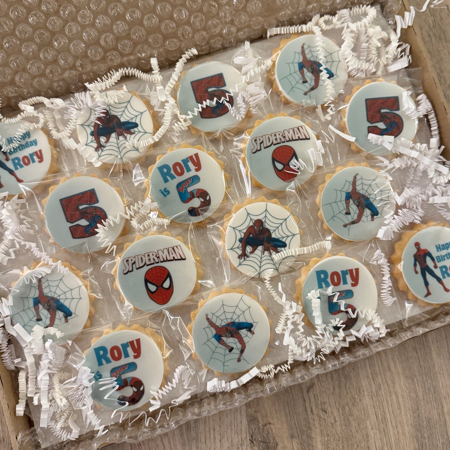 Personalized custom Spider-man themed biscuits
