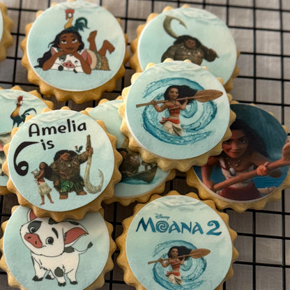 Closeup of the custom branded Moana 2  iscuits