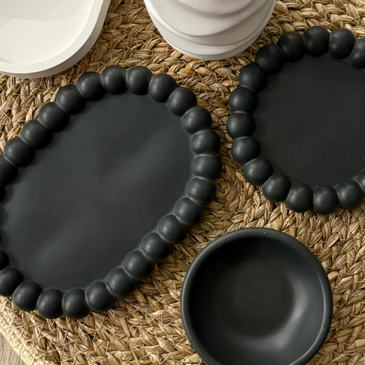 Black Oval Jesmonite Candle Plate – Handmade & Eco-Friendly