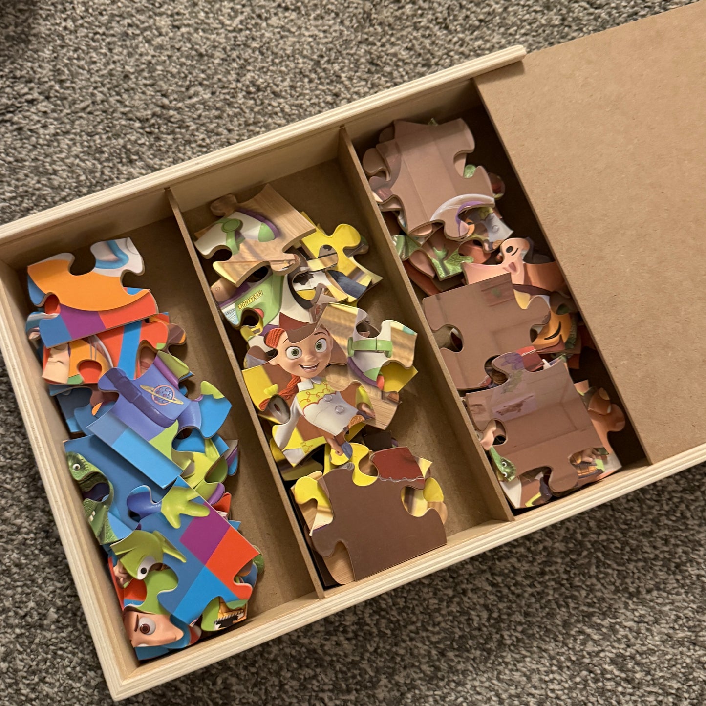 SOLD Wooden Toy Story Puzzles (3 in Wooden Box)