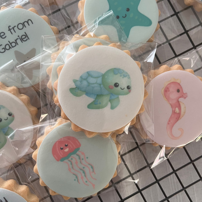closeup of the packaged sea creatures handcrafted biscuits