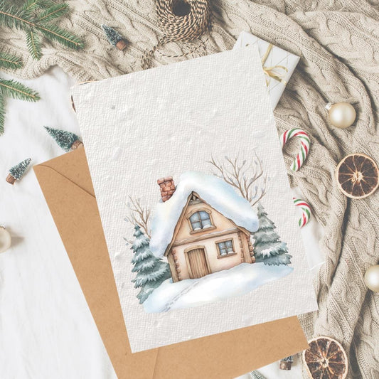 Snowy Log Cabin Christmas Plantable Seeded Card