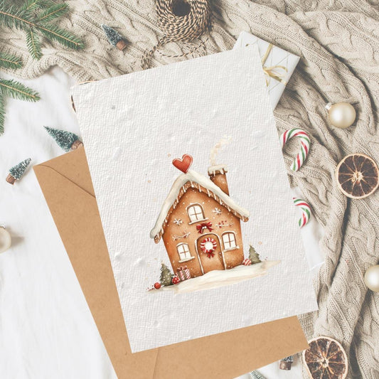 Heart Gingerbread House Christmas Plantable Seeded Card