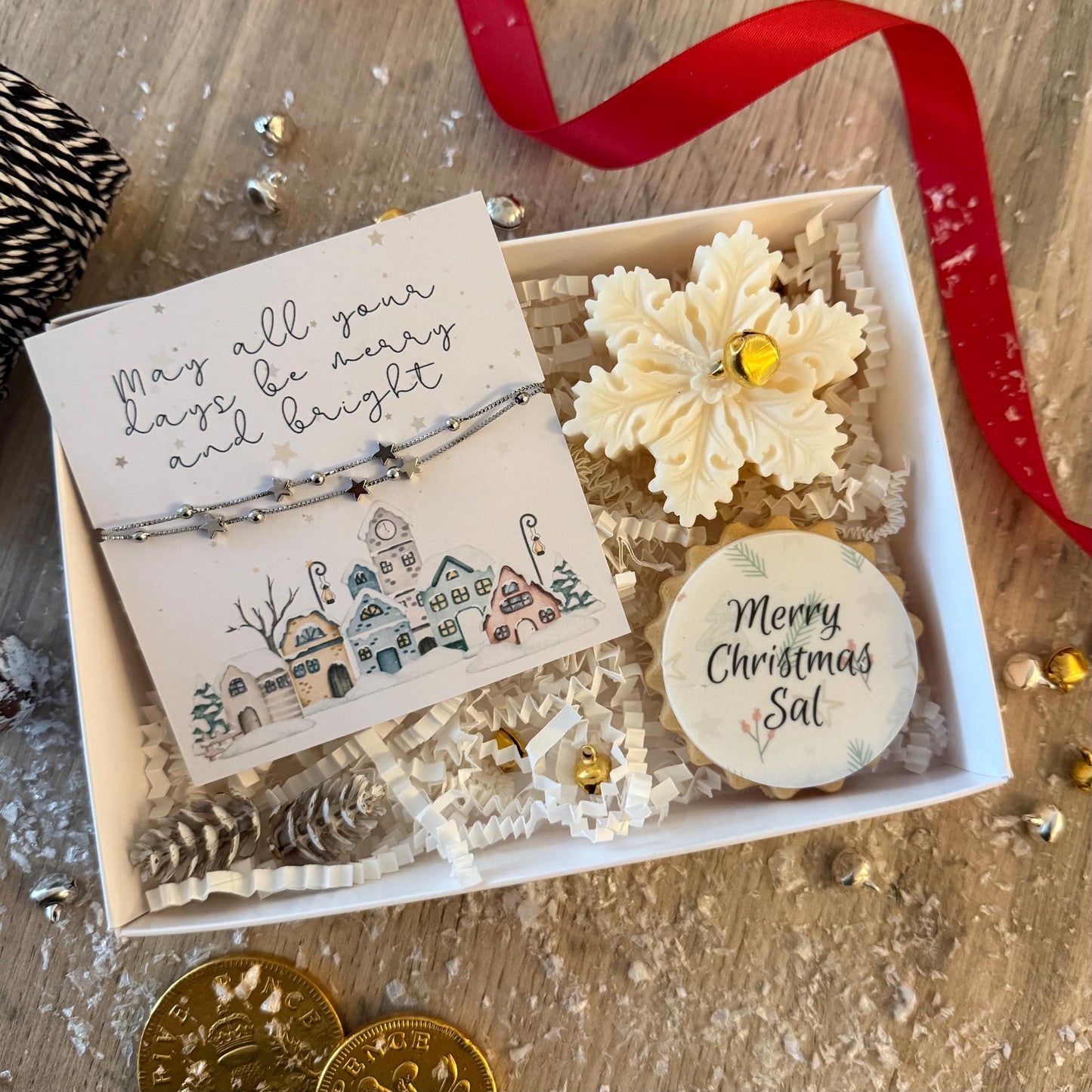 Luxury Christmas Gift Box - Candle, Biscuit & Bracelet Set