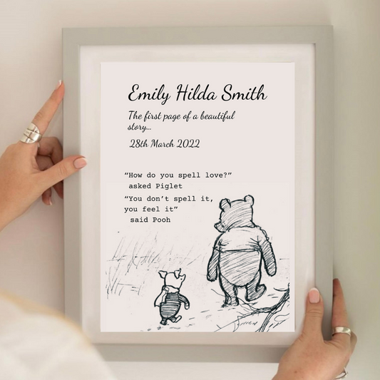 Personalised Winnie the Pooh New Baby Print