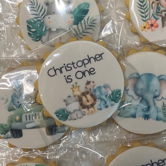 Wild One Safari and Jungle Theme Birthday Biscuits, Party Bag Fillers and Favours