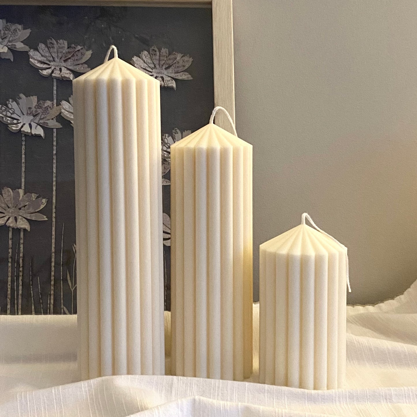 Chunky ribbed candles, pillar candles, home decor classic