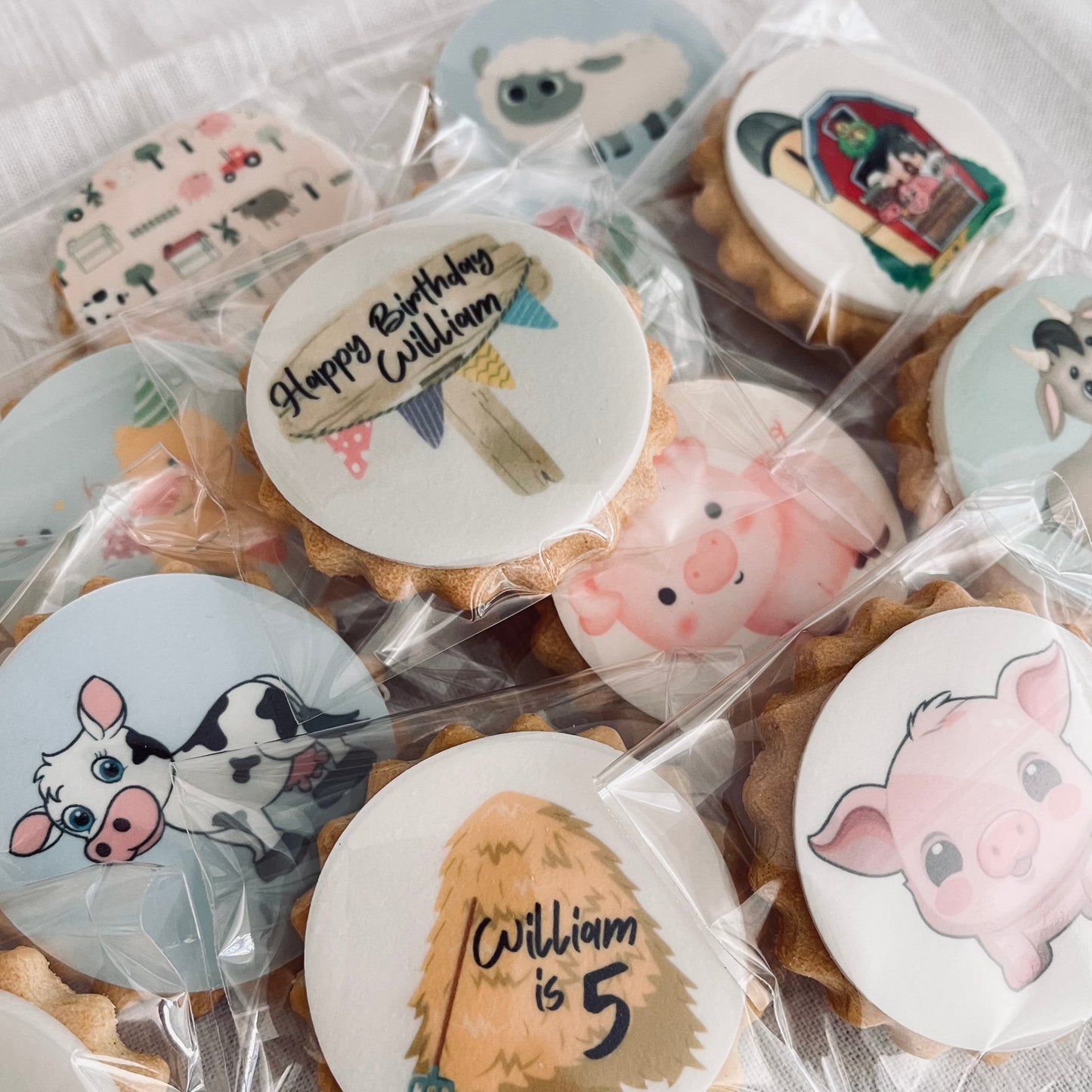 Colorful farm animal biscuits for a Farmyard Birthday Party