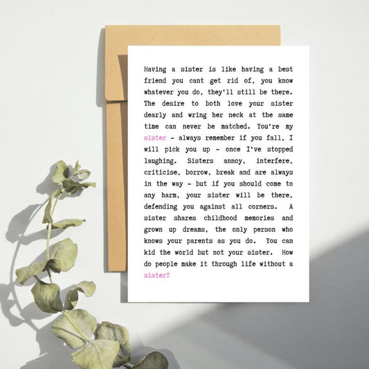 Sister Birthday Poem Card | Sister Birthday Card | Dear Emily Designs