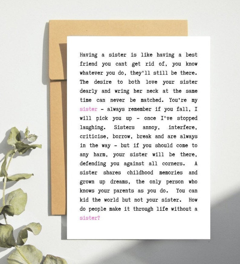 Sister Birthday Poem Card | Sister Birthday Card | Dear Emily Designs